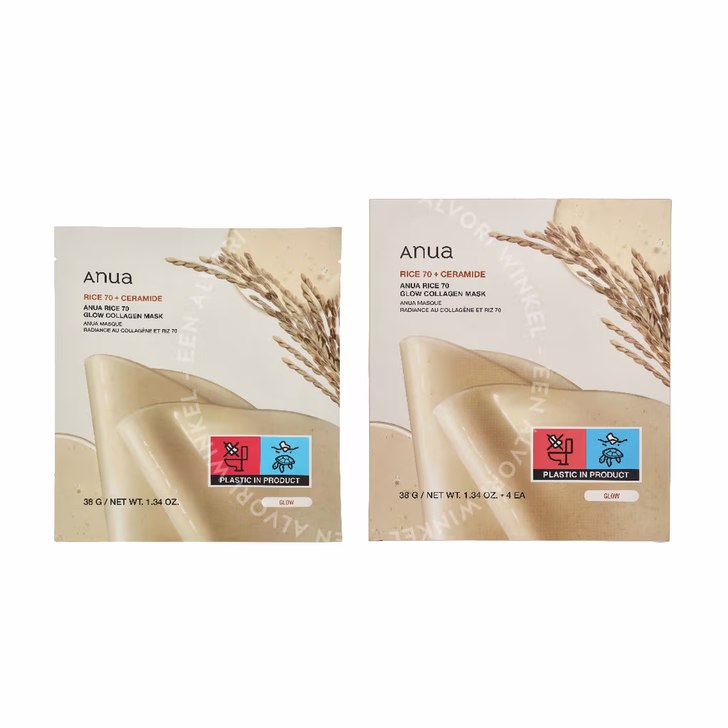 Anua Anua Rice 70 + Ceramide Glow Collagen Mask 4-Pack — foto 3